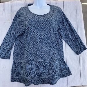 Lucky Brand Boho Pattern 3/4 Sleeve Shirt Blue Size 1X